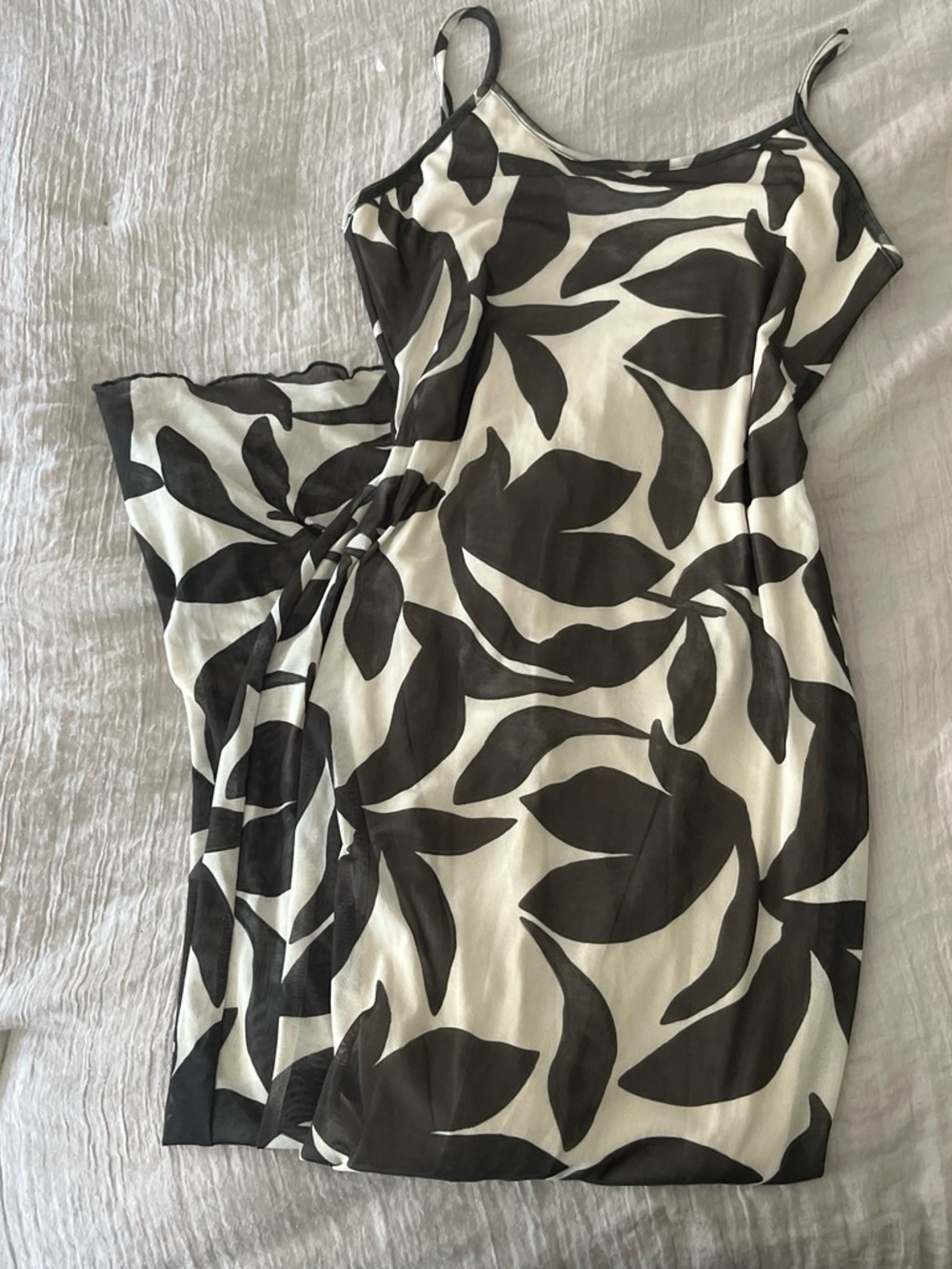 See You Monday Black & White Leaf-Print Maxi Slip Dress
